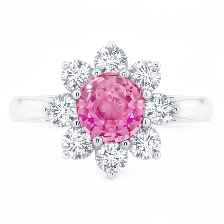 Pink Sapphire And Round Diamonds 3.60 Ct Wedding Ring White Gold 14K