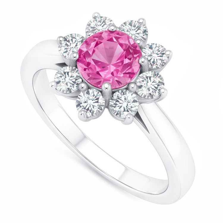 Pink Sapphire And Round Diamonds 3.60 Ct Wedding Ring White Gold 14K