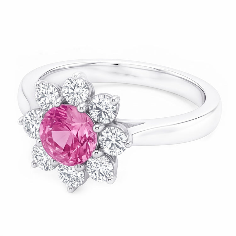 Pink Sapphire And Round Diamonds 3.60 Ct Wedding Ring White Gold 14K