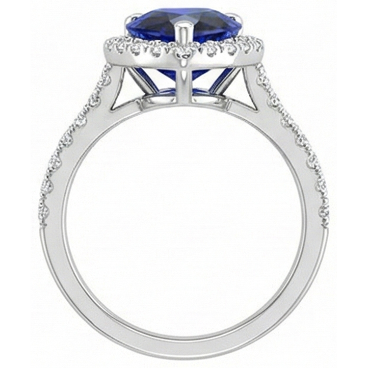 Poire Halo Gemme Bague Saphir Bleu Accents Diamants Bijoux 5 Carats