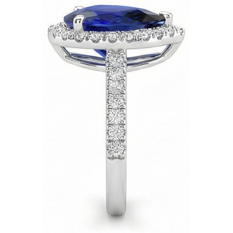 Poire Halo Gemme Bague Saphir Bleu Accents Diamants Bijoux 5 Carats