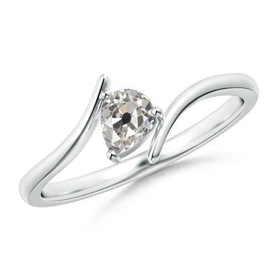 Poire Solitaire Vieux mineur Réel Diamond Ring 1.50 Carats Griffes Tension Style