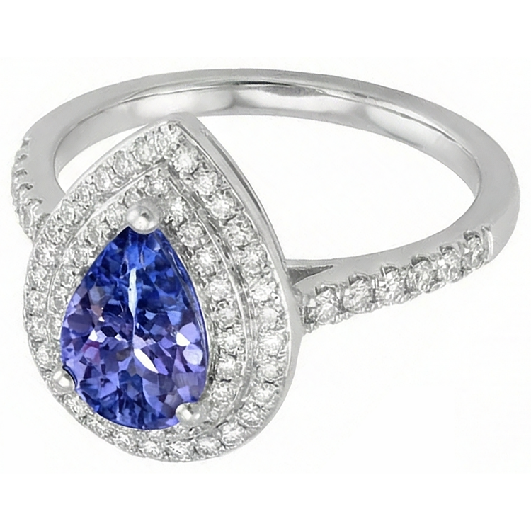 Poire Tanzanite Avec Diamants Naturels Extraits des Mines ( et non cultivés en laboratoire ) 5.25 Ct Alliance Or Blanc 14K