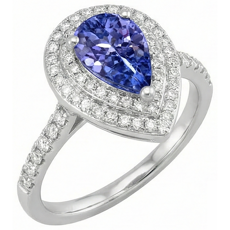 Poire Tanzanite Avec Diamants Naturels Extraits des Mines ( et non cultivés en laboratoire ) 5.25 Ct Alliance Or Blanc 14K