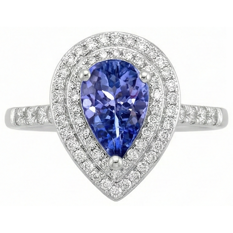 Poire Tanzanite Avec Diamants Naturels Extraits des Mines ( et non cultivés en laboratoire ) 5.25 Ct Alliance Or Blanc 14K