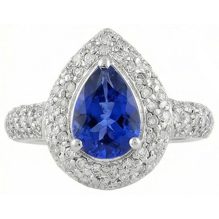 naturel pear tanzanite 4.40carats bague angle de côté