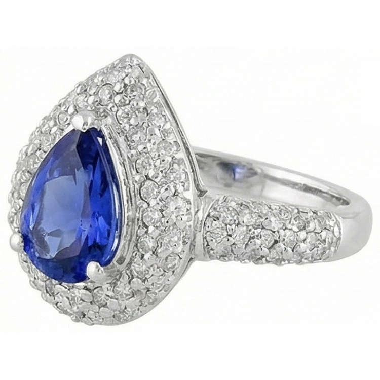 naturel pear tanzanite 4.40carats bague détail rapproché