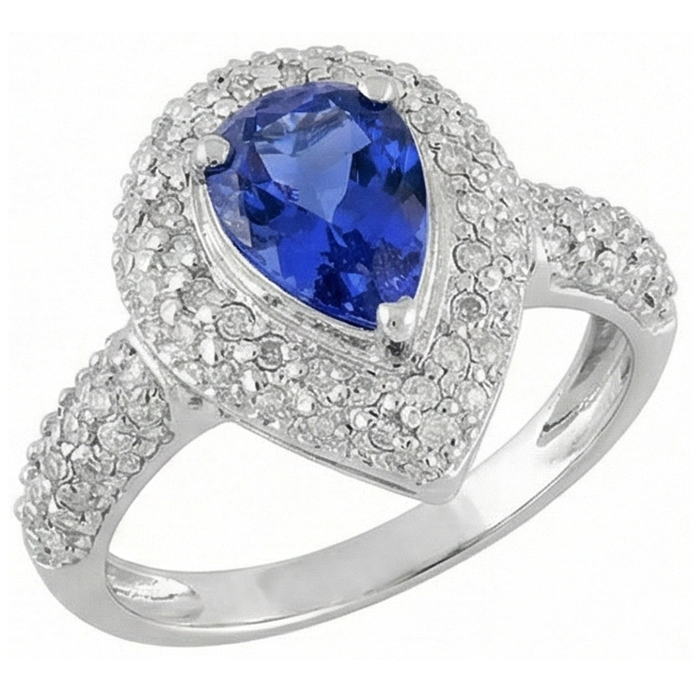 naturel pear tanzanite 4.40carats bague vue de dessus
