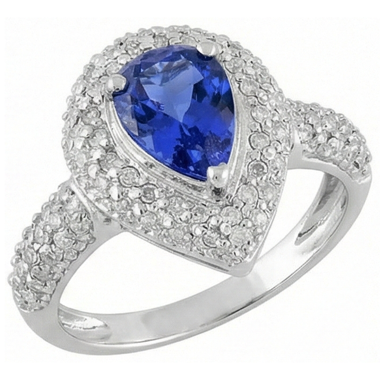 naturel pear tanzanite 4.40carats bague vue de dessus