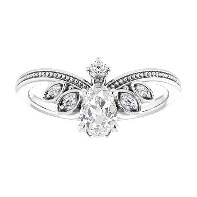 Poire Vieux Mineur Réel Diamond Ring Enhancer Perlé Style 2.75 Carats Bijoux