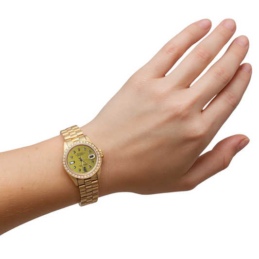 Président Champagne Cadran Diamant Lunette Montre Rolex Datejust or jaune