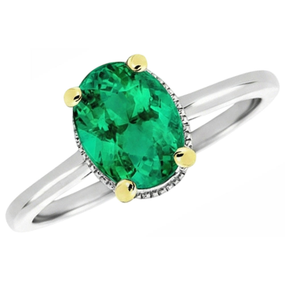 Taille Ovale Émeraude Colombienne bague en Or Bicolore 14 Carats – vue de côté