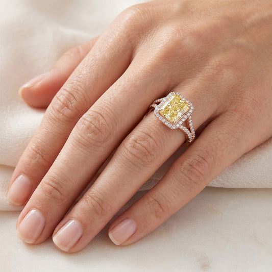 Premium VVS Diamant Canari Bague Sertie Halo – 2 carats Or Rose