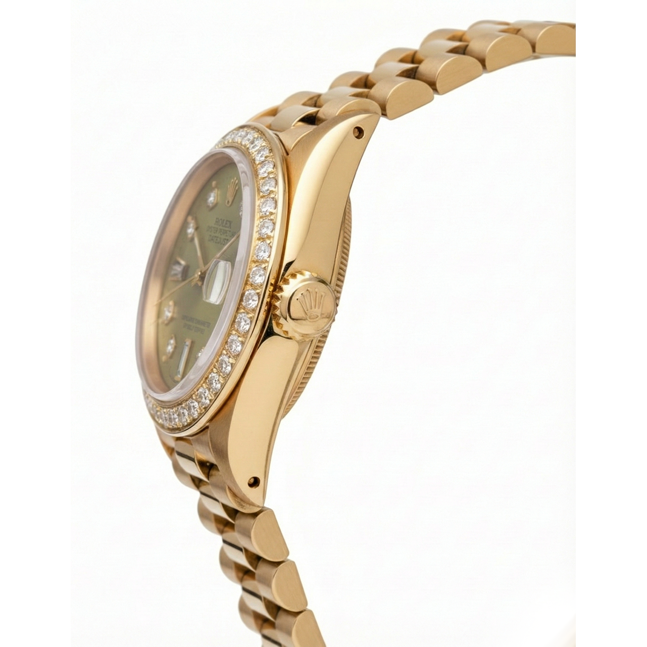 Président Champagne Cadran Diamant Lunette Montre Rolex Datejust or jaune