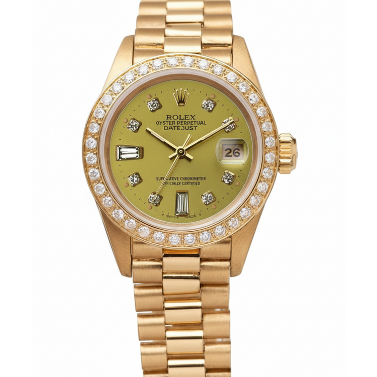 Président Champagne Cadran Diamant Lunette Montre Rolex Datejust or jaune