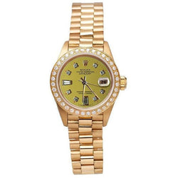Président Champagne Cadran Diamant Lunette Montre Rolex Datejust or jaune