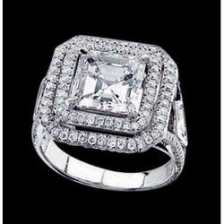 Princess Center Pave Véritable Diamonds Halo Bague 2.25 Carats Or Blanc 14K