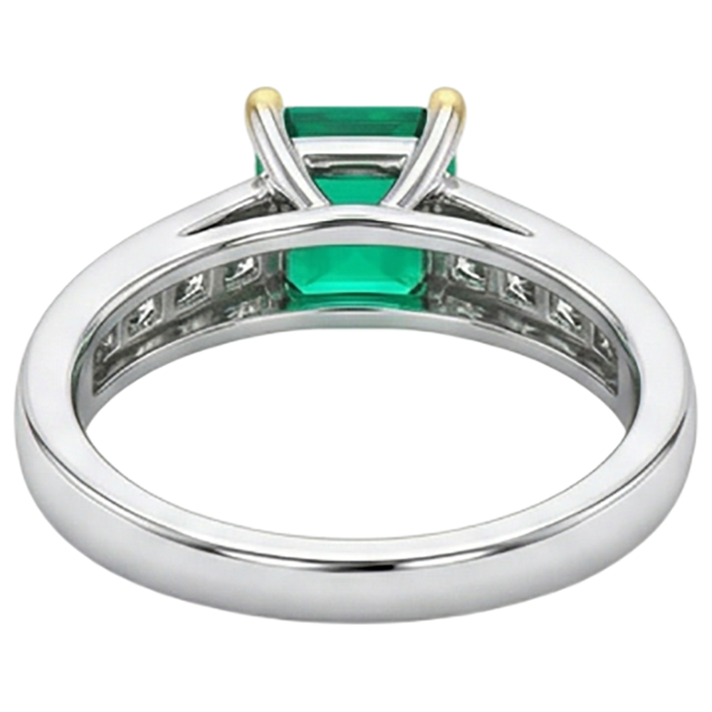 Émeraude Colombienne Bague avec Gemme 4 carats Or Deux Tons 14 Carats – vue arrière