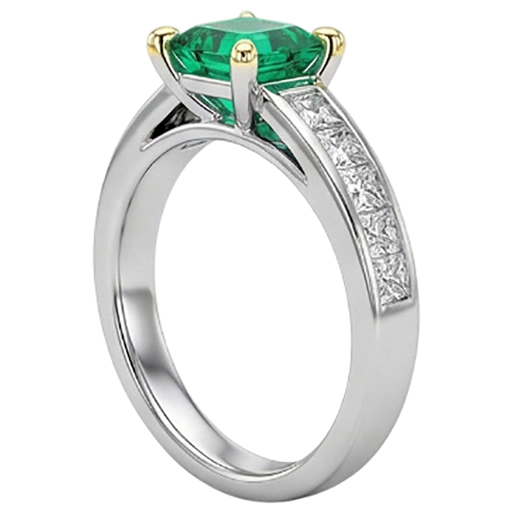 Étincelant Émeraude Colombienne Bague avec Gemme 4 carats – vue de profil