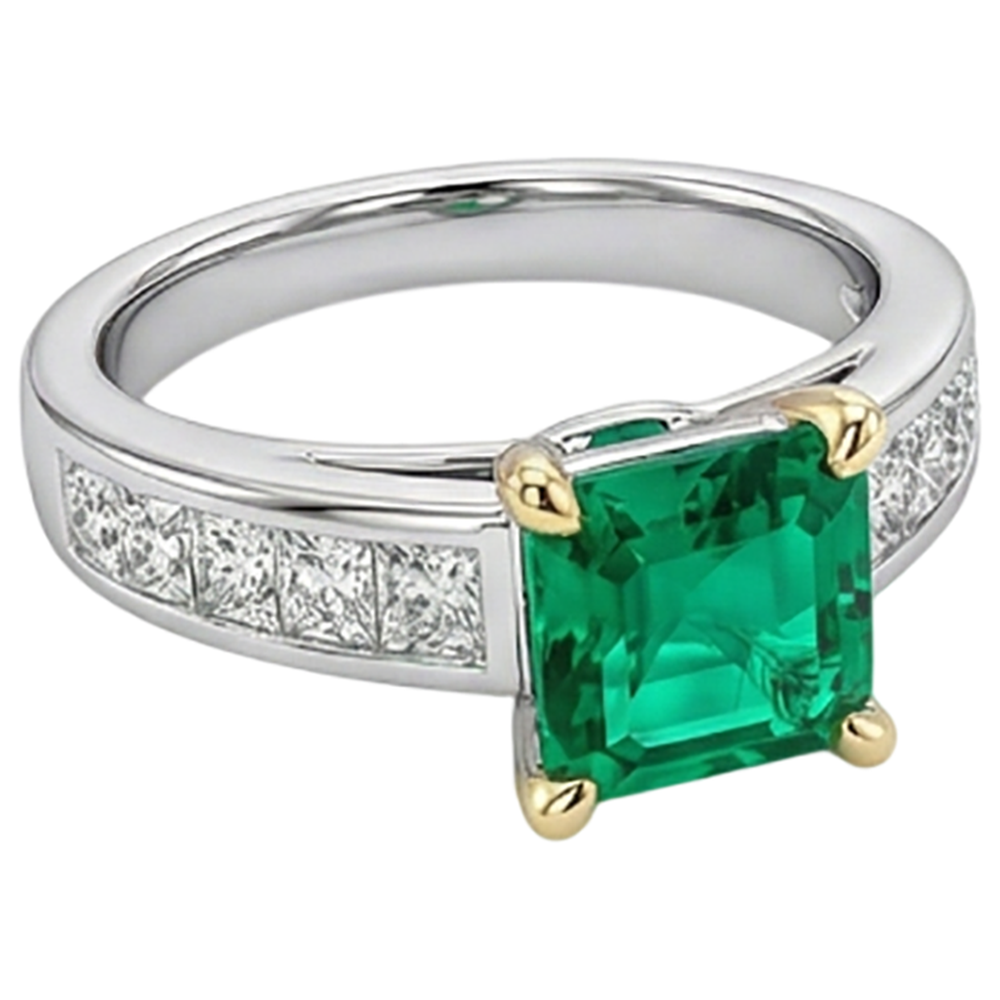 Émeraude Colombienne Bague avec Gemme 4-carats Or Deux Tons 14 Carats – vue d'angle