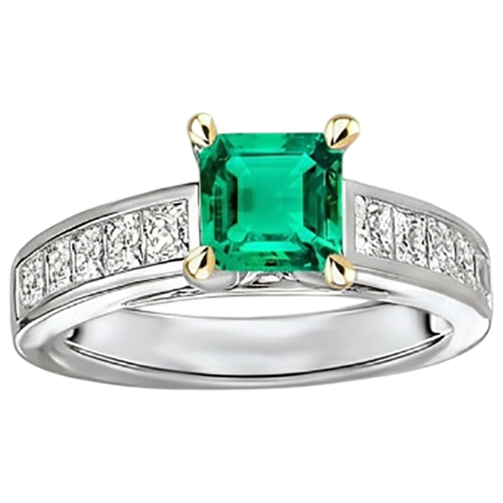Émeraude Colombienne Bague avec Gemme 4 carats Or Deux Tons 14 Carats – vue de côté