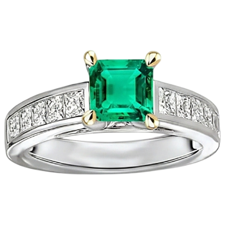 Émeraude Colombienne Bague avec Gemme 4 carats Or Deux Tons 14 Carats – vue de côté