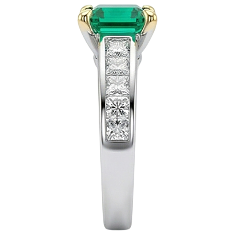 Émeraude Colombienne Bague avec Gemme 4-carats Or Deux Tons 14 Carats – vue de dessus