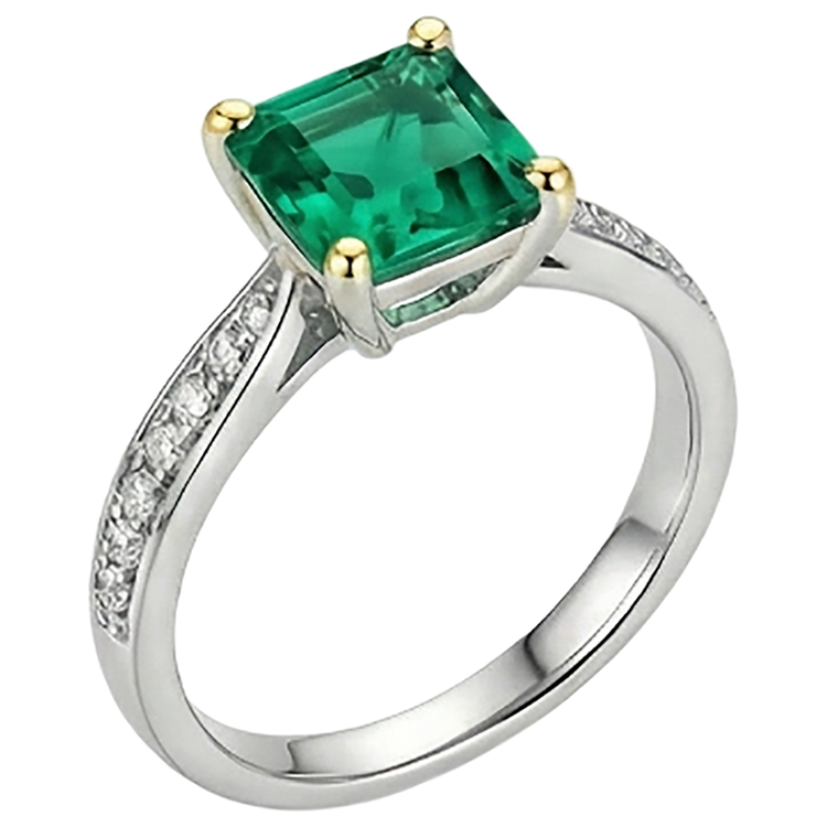 Émeraude Bague avec Gemme 3 carats Or Bicolore 14 Carats – vue de face