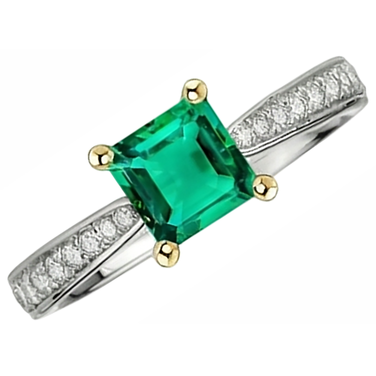 Émeraude Taille Princesse Bague avec Gemme en Or Bicolore 14 Carats – vue de côté