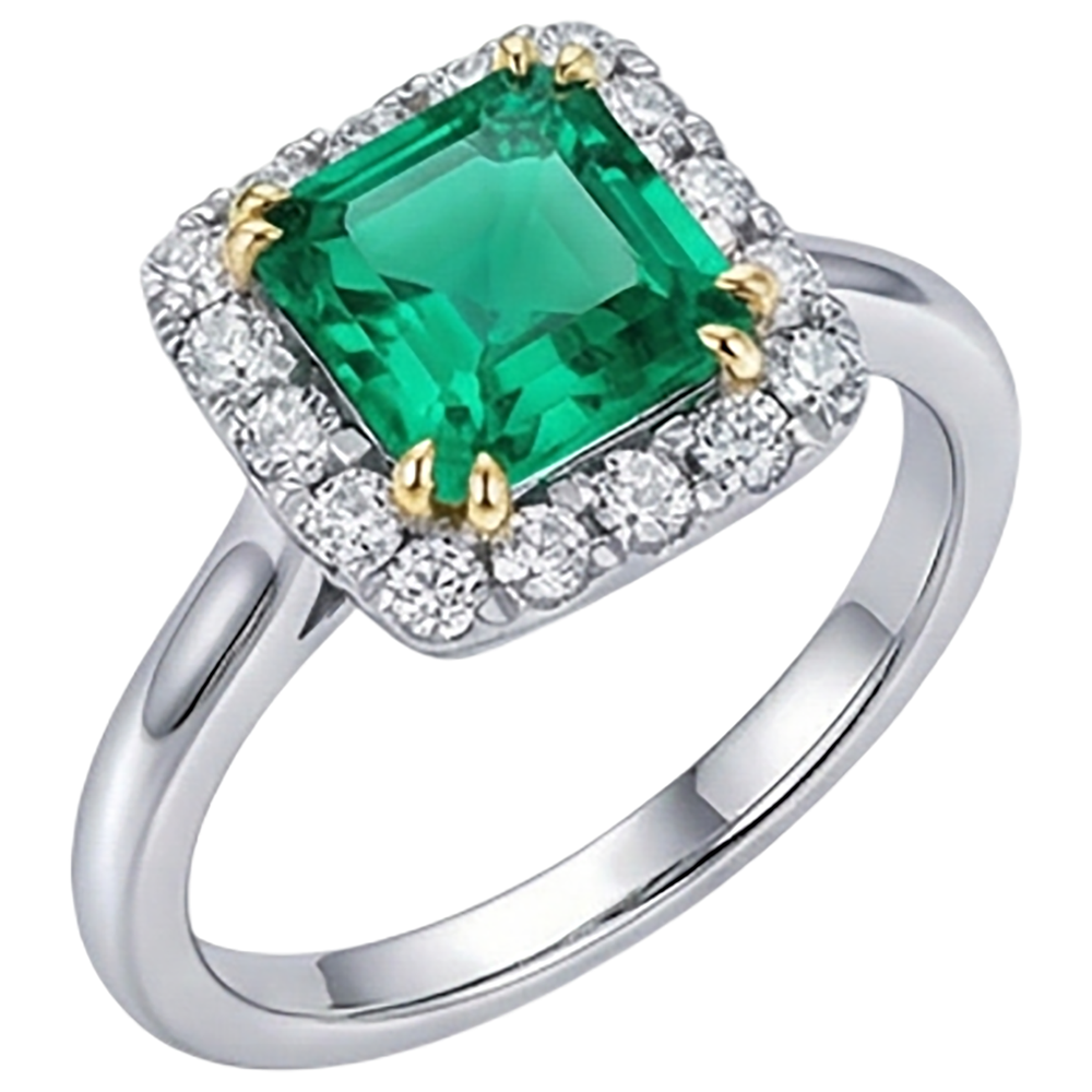 Bague avec Gemme Or 14K Bicolore avec Émeraude Colombienne – vue d'angle