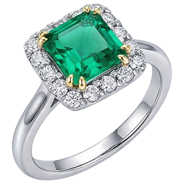 Bague avec Gemme Or 14K Bicolore avec Émeraude Colombienne – vue d'angle
