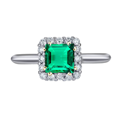 Or 14K Bicolore GIA Certifié Émeraude Colombienne Bague avec