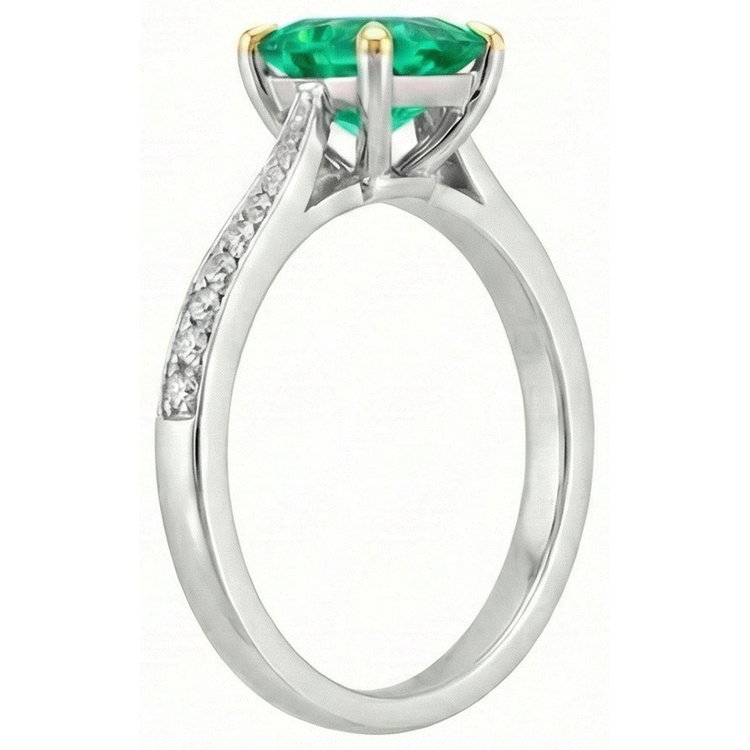 Taille Princesse Émeraude Colombienne bague en Or Bicolore 14 Carats – vue d'angle