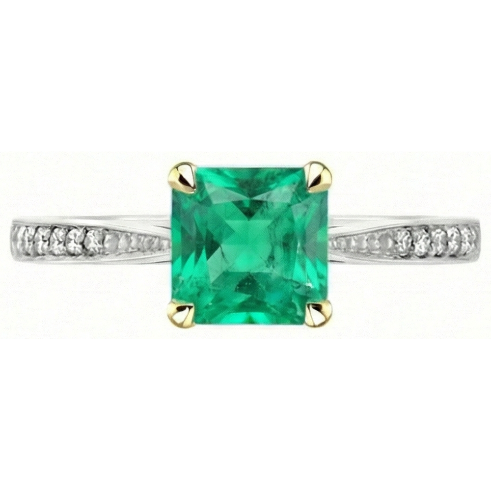 Émeraude Colombienne Bague avec Gemme 3,50 carats Or Bicolore 14 Carats – vue de côté