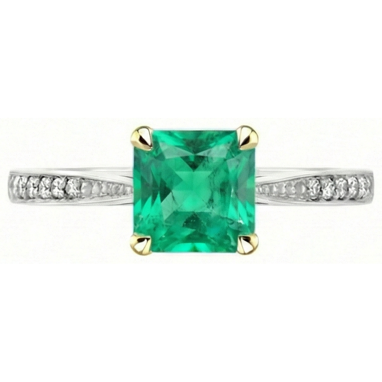 Émeraude Colombienne Bague avec Gemme 3,50 carats Or Bicolore 14 Carats – vue de côté