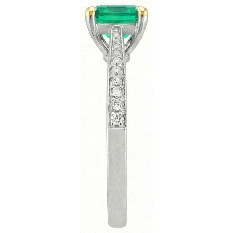 Émeraude Colombienne Taille Princesse Bague avec Gemme en Or Bicolore 14 Carats – vue de profil