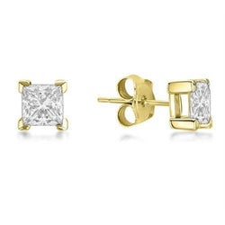 Princess Cut Sparkling 3.00 Ct. Réel Diamonds Studs Earrings Yellow Gold