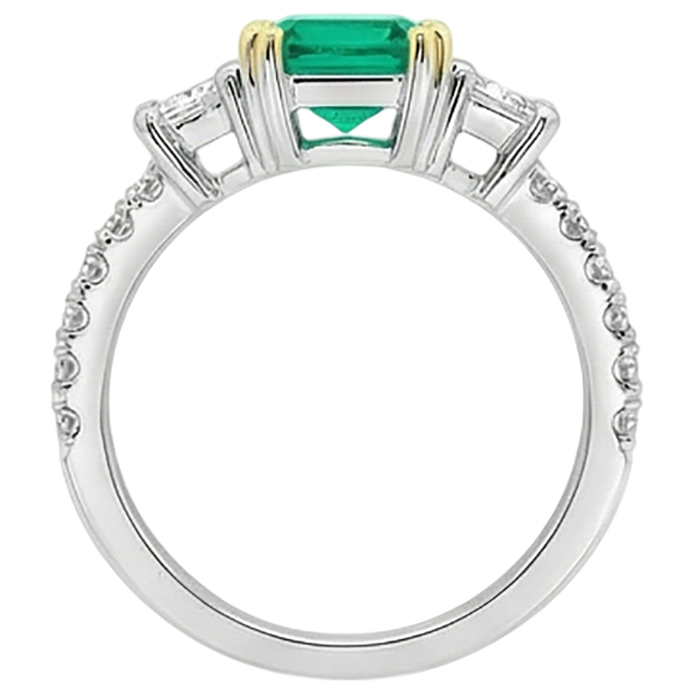 Émeraude Fine Bague Pierre Précieuse 2 carats Or Deux Tons 14 Carats – vue de profil