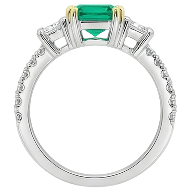 Émeraude Fine Bague Pierre Précieuse 2 carats Or Deux Tons 14 Carats – vue de profil