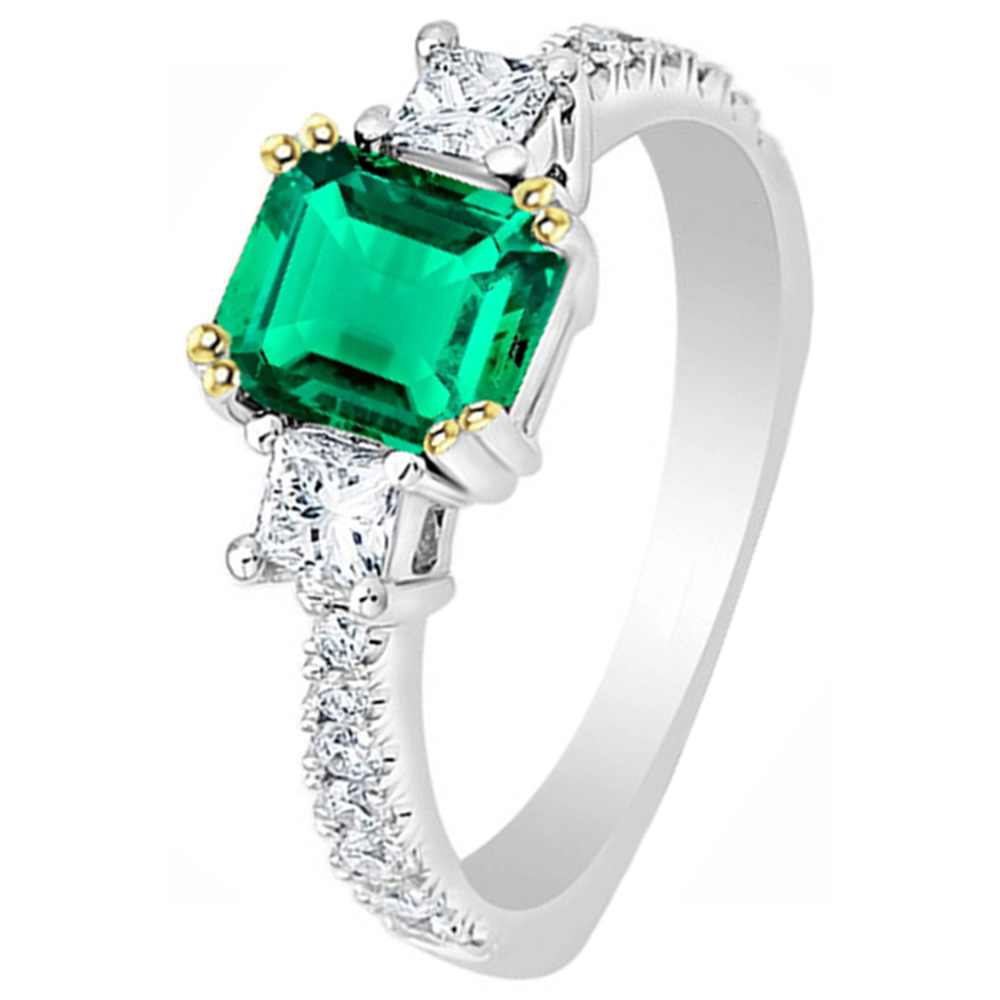 Bague Pierre Précieuse Or Deux Tons 14 Carats avec Émeraude Fine – vue d'angle