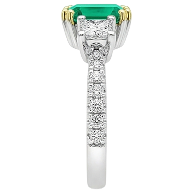 Émeraude Fine Bague Pierre Précieuse 2 carats Or Deux Tons 14 Carats – vue de dessus
