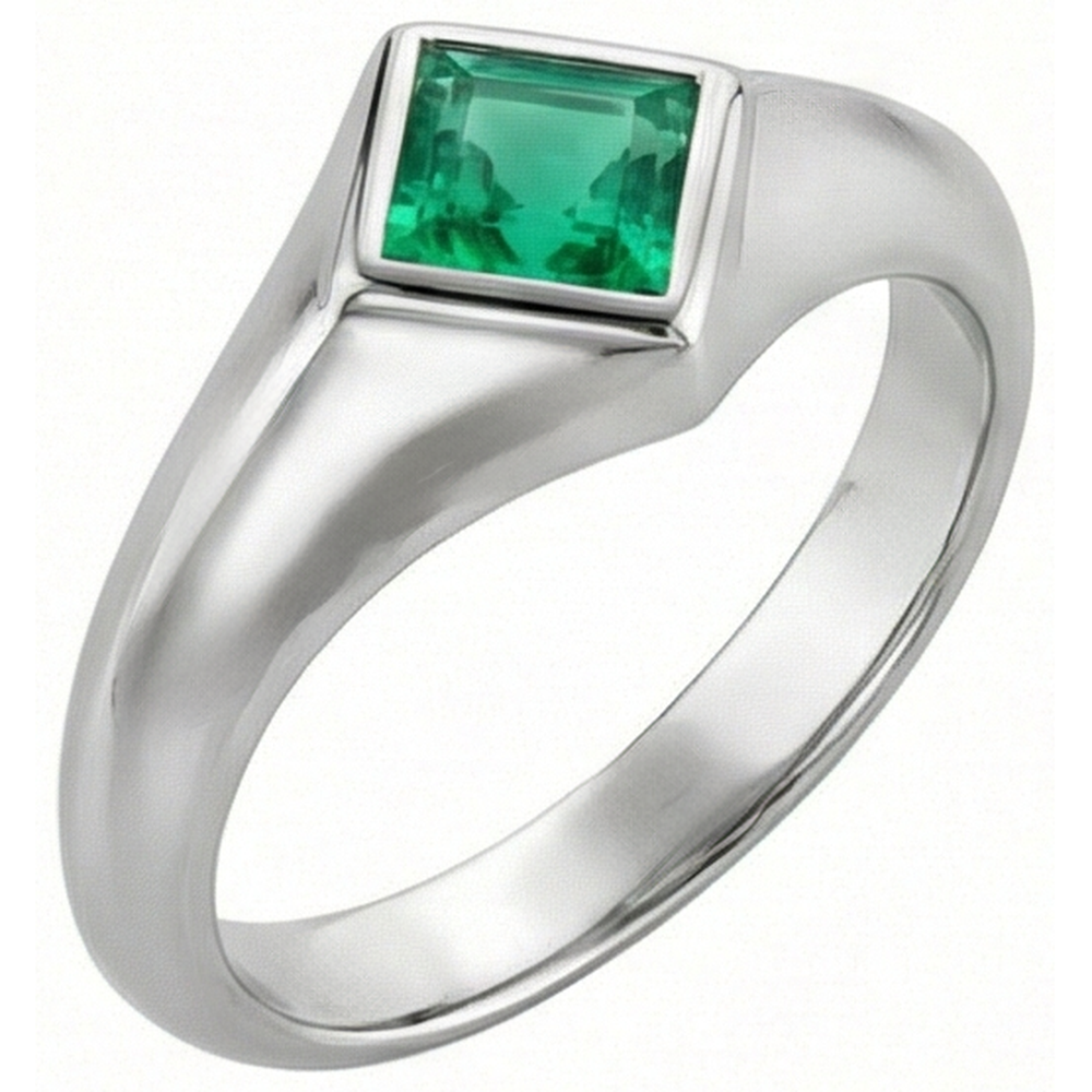 Bague Pierre Précieuse Or Blanc 14 Carats avec Émeraude Fine – vue de côté