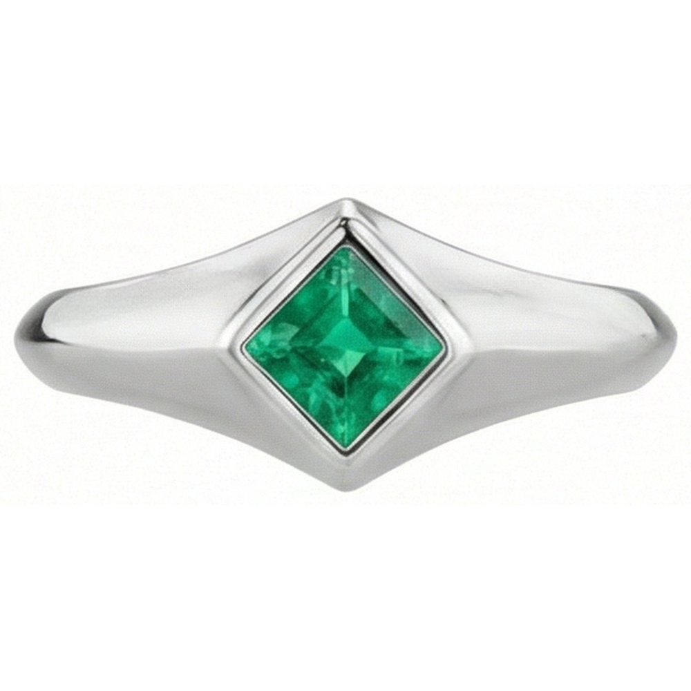 Émeraude Fine Taille Princesse Bague Pierre Précieuse en Or Blanc 14 Carats – vue de face