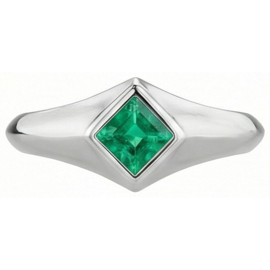 Émeraude Fine Taille Princesse Bague Pierre Précieuse en Or Blanc 14 Carats – vue de face