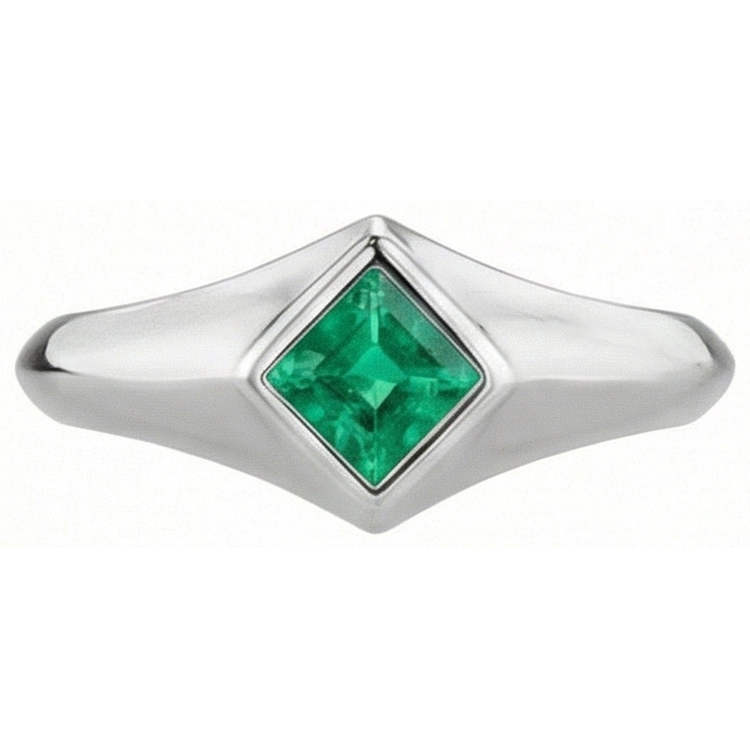 Émeraude Fine Taille Princesse Bague Pierre Précieuse en Or Blanc 14 Carats – vue de face