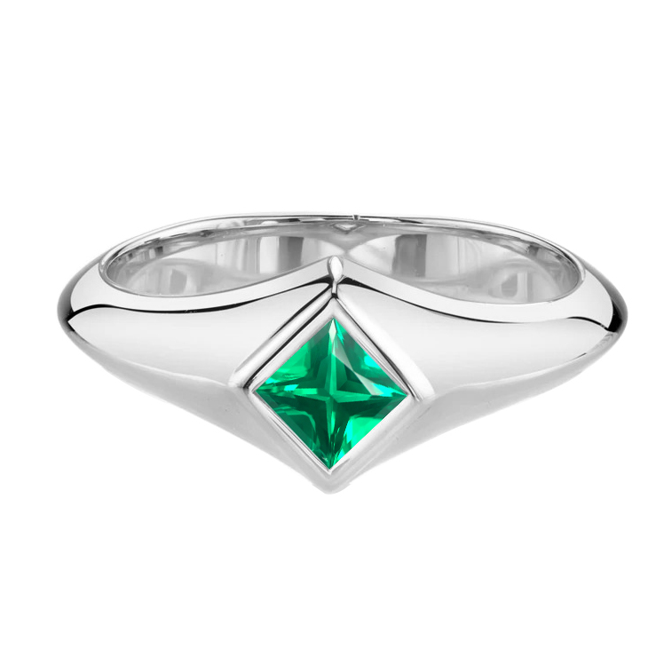 Taille Princesse Émeraude Fine bague en Or Blanc 14 Carats – vue principale