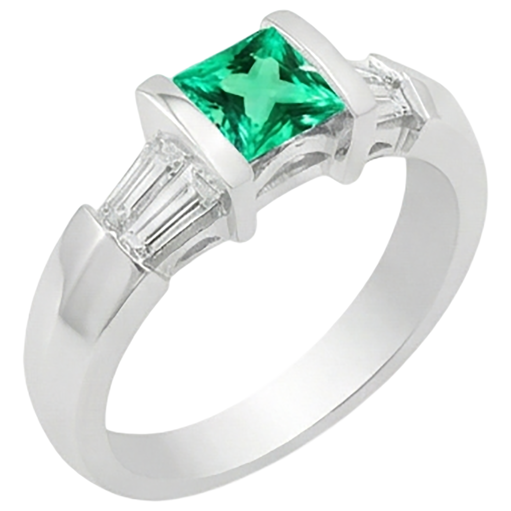 Taille Princesse Émeraude Fine bague en Or 14K Blanc – vue de côté