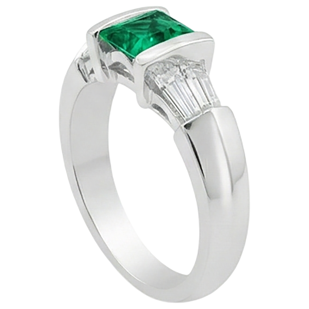 Émeraude Fine Bague avec Gemme 2-carats Or 14K Blanc – vue d'angle