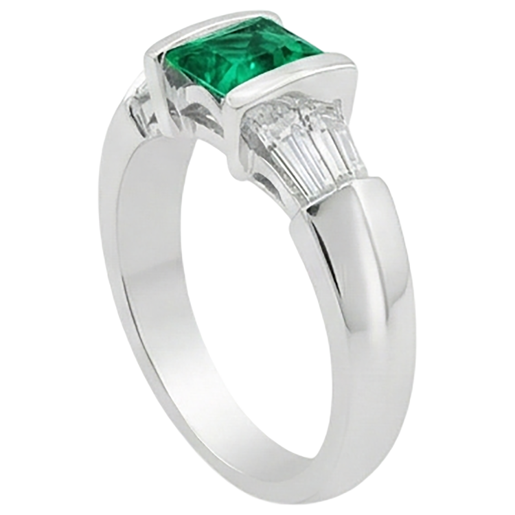 Émeraude Fine Bague avec Gemme 2-carats Or 14K Blanc – vue d'angle
