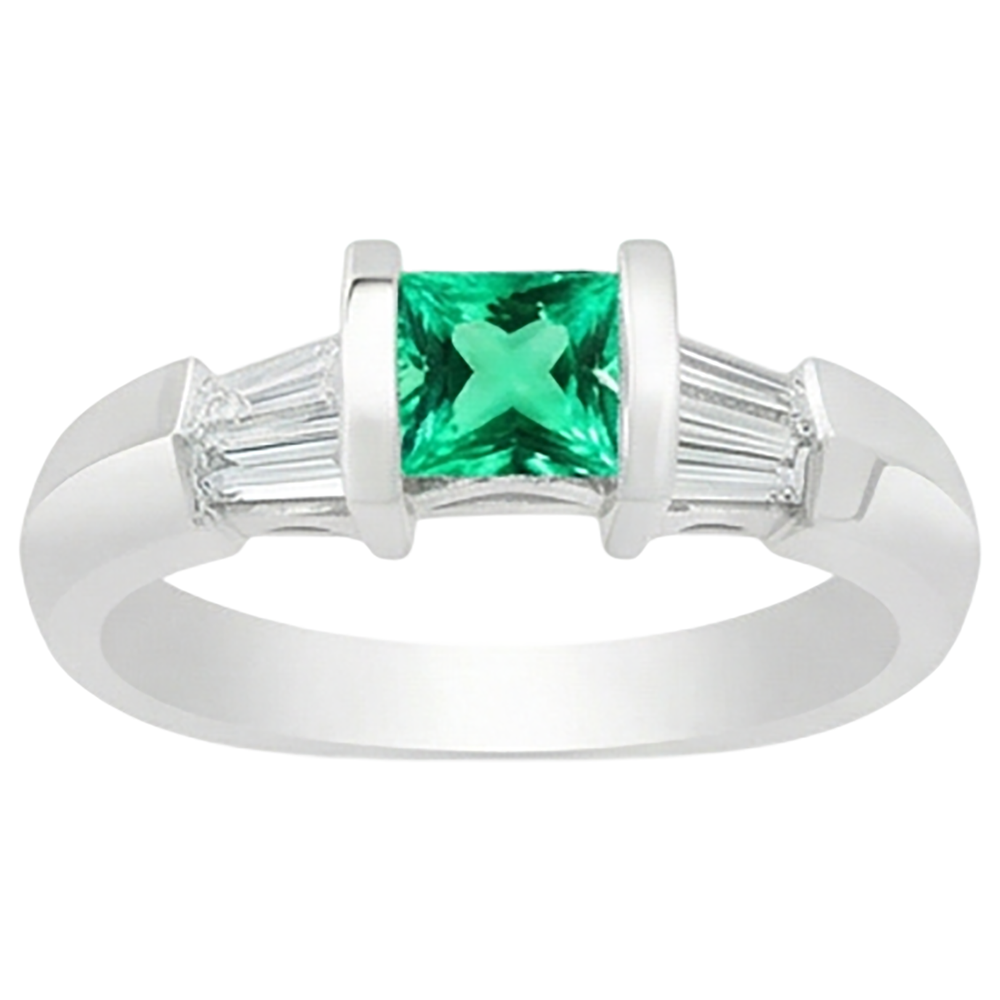Émeraude Fine Bague avec Gemme 2-carats Or 14K Blanc – vue de face